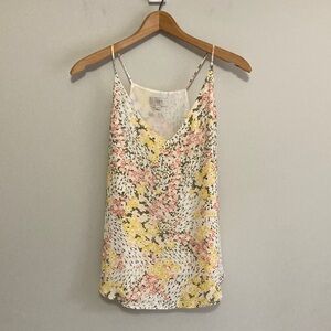 LOFT Floral Camisole Tank Top in Yellow and Pink Floral, Size Medium